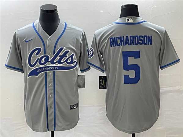 Mens Indianapolis Colts #5 Anthony Richardson Gray Cool Base Stitched Baseball Jersey